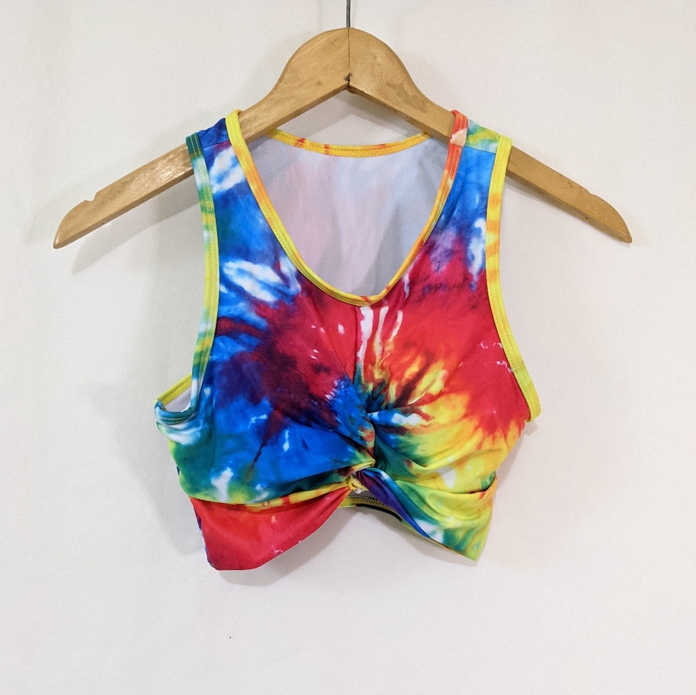 Dressfo Tie-dye Twist Front Swimsuit Top Tankini